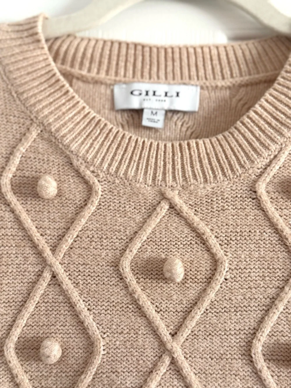 Gilli Cream Ruffle Sleeve Pom Pom Sweater Top Medium